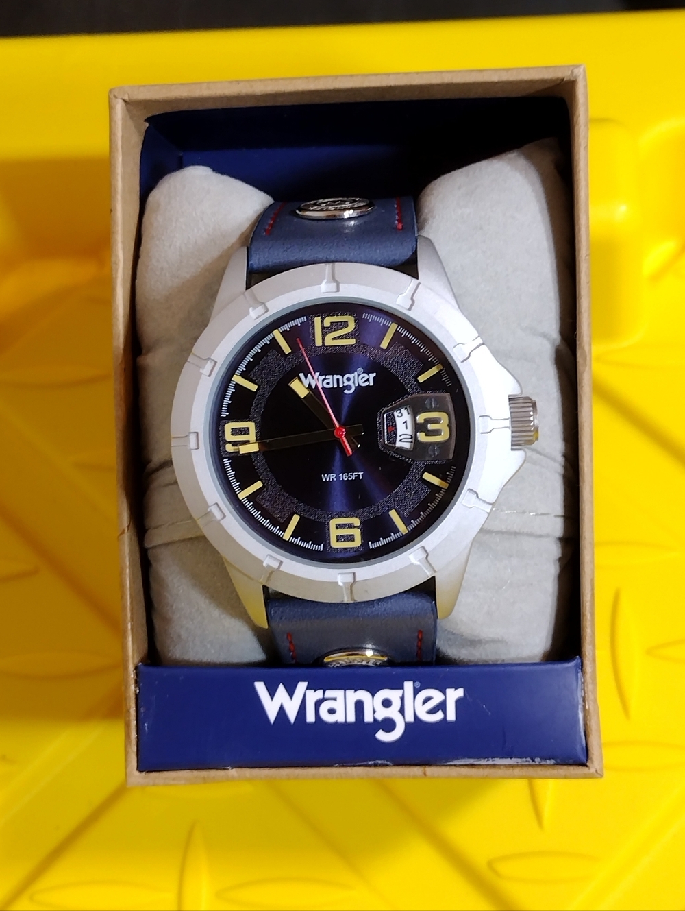 WRANGLER MEN'S WATCH STAINLESS STEEL DATE LEATHER BLUE WRANGLER WRW5002-2B NEW